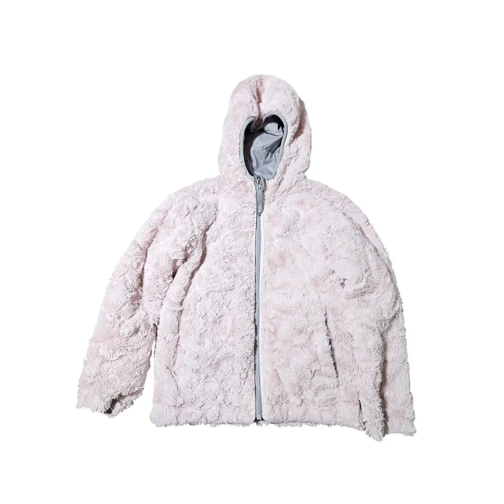 The North Face Girls Sz 6 Reversible Pink Warm Fuzzy Sherpa Lined Hooded Jacket - Picture 5 of 11